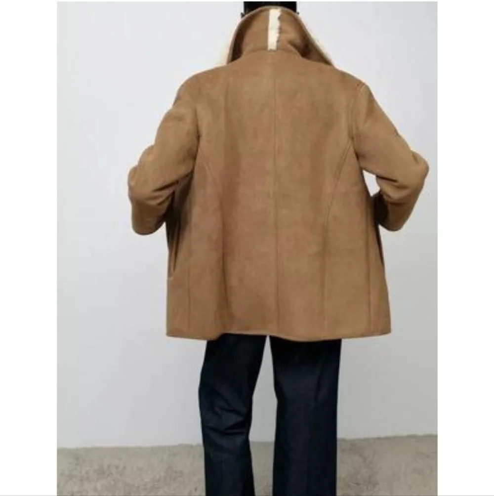 New Zara Double-Faced Semi-Long Front Button Lapel Collar Camel Coat/Jacket XS
